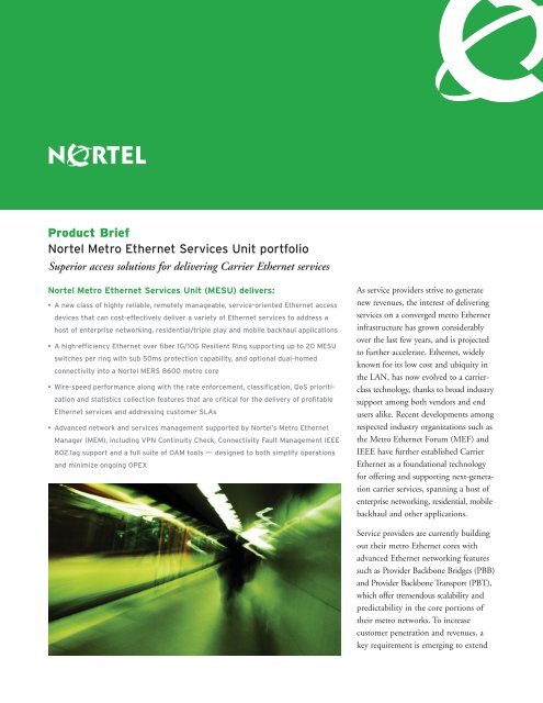 Nortel Metro Ethernet Services Unit portfolio