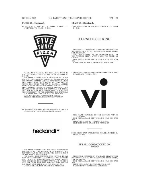 MARKS PUBLISHED FOR OPPOSITION - U.S. Patent and ...