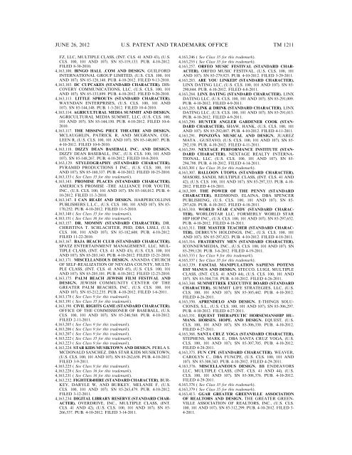 MARKS PUBLISHED FOR OPPOSITION - U.S. Patent and ...