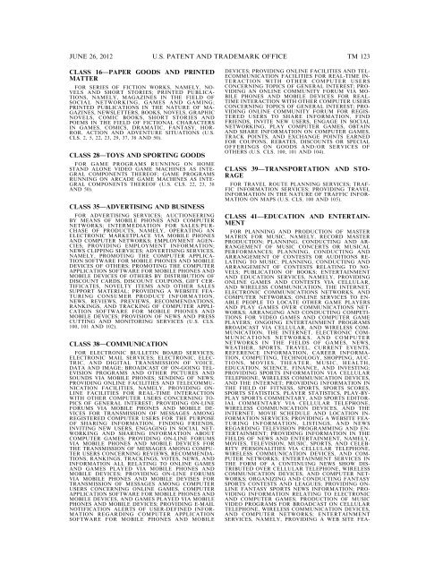 MARKS PUBLISHED FOR OPPOSITION - U.S. Patent and ...