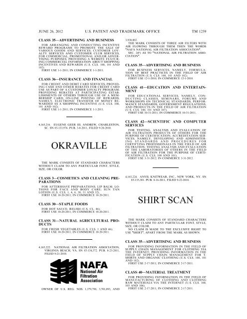 MARKS PUBLISHED FOR OPPOSITION - U.S. Patent and ...