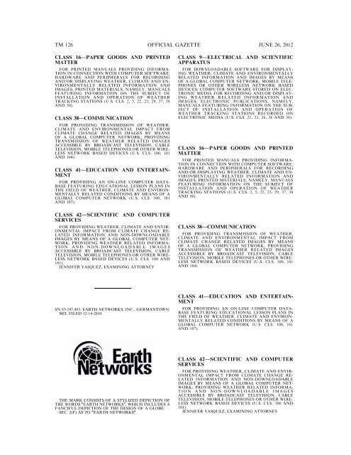 MARKS PUBLISHED FOR OPPOSITION - U.S. Patent and ...