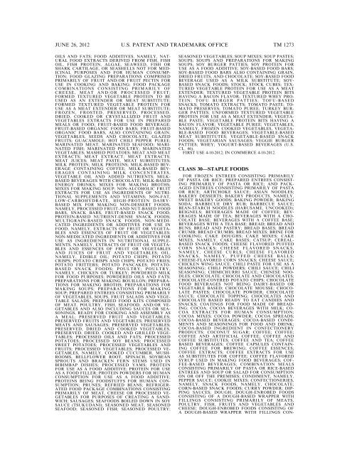 MARKS PUBLISHED FOR OPPOSITION - U.S. Patent and ...