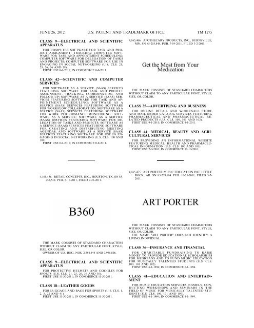 MARKS PUBLISHED FOR OPPOSITION - U.S. Patent and ...