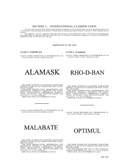 MARKS PUBLISHED FOR OPPOSITION - U.S. Patent and ...