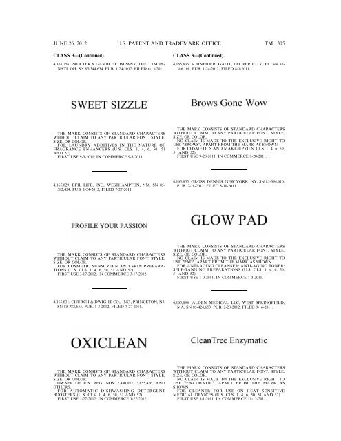 MARKS PUBLISHED FOR OPPOSITION - U.S. Patent and ...