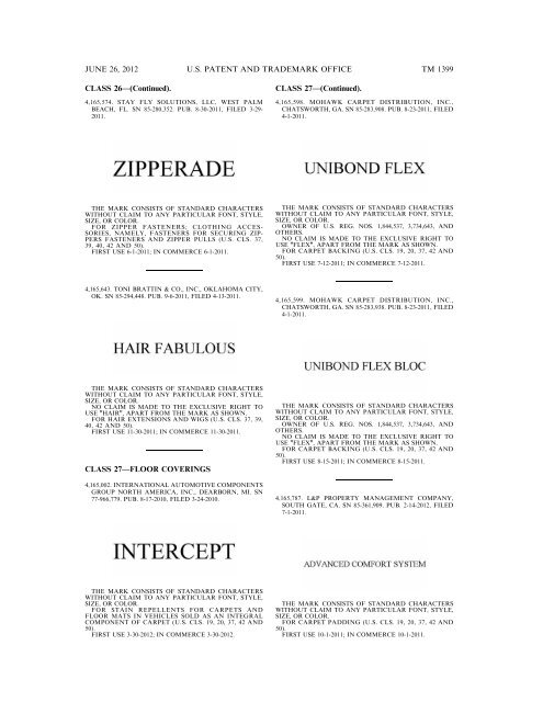 MARKS PUBLISHED FOR OPPOSITION - U.S. Patent and ...