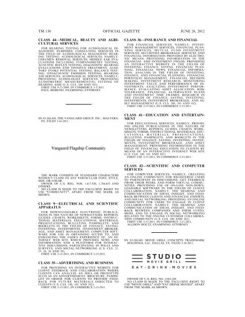 MARKS PUBLISHED FOR OPPOSITION - U.S. Patent and ...