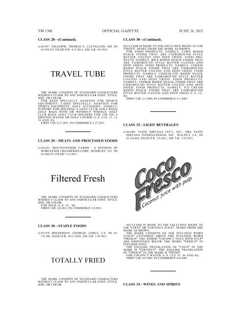 MARKS PUBLISHED FOR OPPOSITION - U.S. Patent and ...