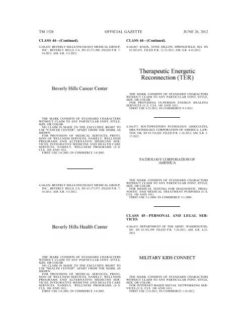 MARKS PUBLISHED FOR OPPOSITION - U.S. Patent and ...