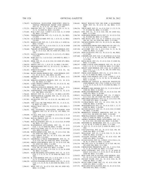 MARKS PUBLISHED FOR OPPOSITION - U.S. Patent and ...