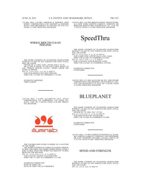 MARKS PUBLISHED FOR OPPOSITION - U.S. Patent and ...