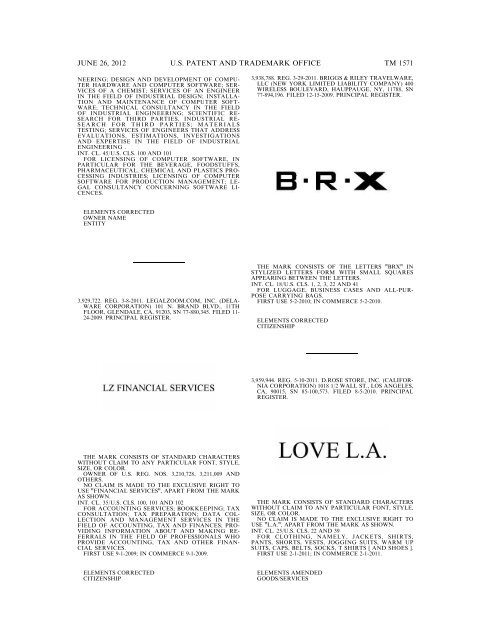 MARKS PUBLISHED FOR OPPOSITION - U.S. Patent and ...