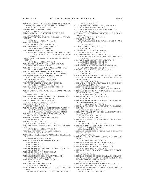 MARKS PUBLISHED FOR OPPOSITION - U.S. Patent and ...