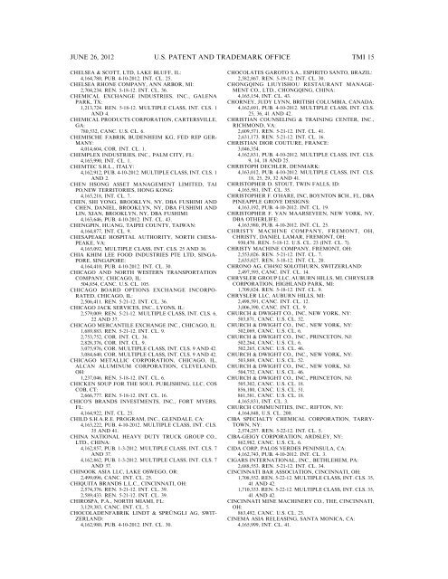 MARKS PUBLISHED FOR OPPOSITION - U.S. Patent and ...