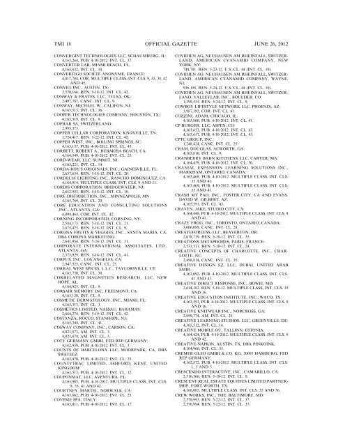 MARKS PUBLISHED FOR OPPOSITION - U.S. Patent and ...