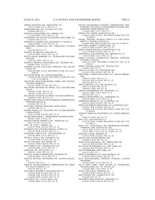 MARKS PUBLISHED FOR OPPOSITION - U.S. Patent and ...