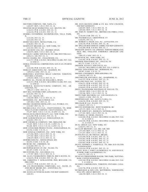 MARKS PUBLISHED FOR OPPOSITION - U.S. Patent and ...