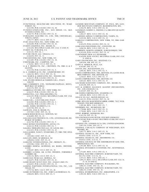 MARKS PUBLISHED FOR OPPOSITION - U.S. Patent and ...