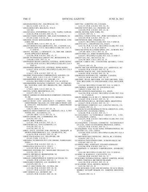 MARKS PUBLISHED FOR OPPOSITION - U.S. Patent and ...