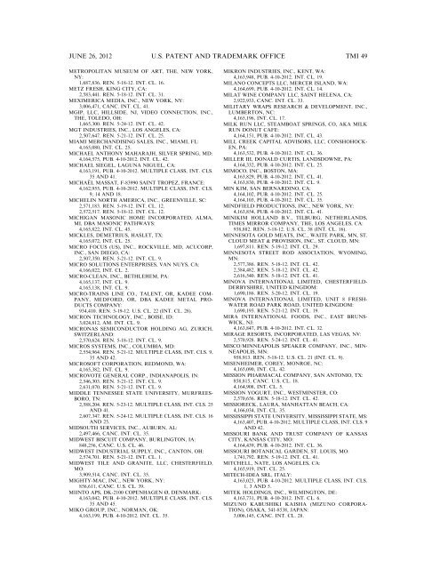 MARKS PUBLISHED FOR OPPOSITION - U.S. Patent and ...