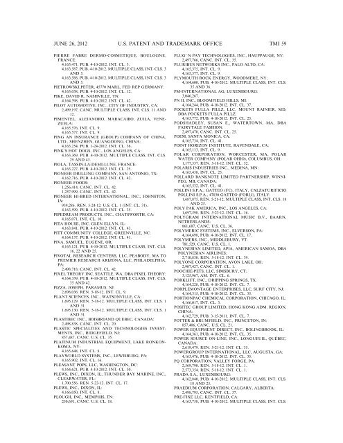 MARKS PUBLISHED FOR OPPOSITION - U.S. Patent and ...