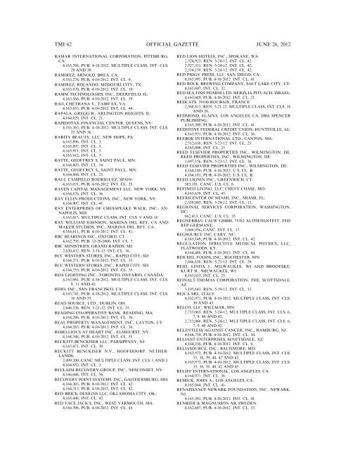 MARKS PUBLISHED FOR OPPOSITION - U.S. Patent and ...