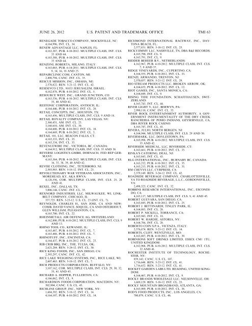 MARKS PUBLISHED FOR OPPOSITION - U.S. Patent and ...