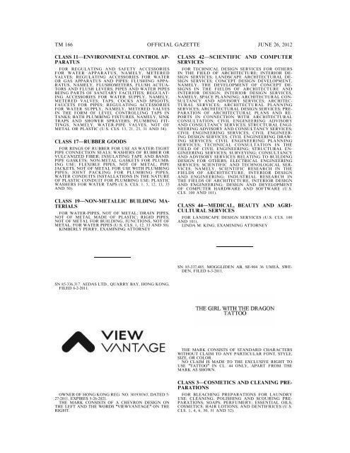 MARKS PUBLISHED FOR OPPOSITION - U.S. Patent and ...