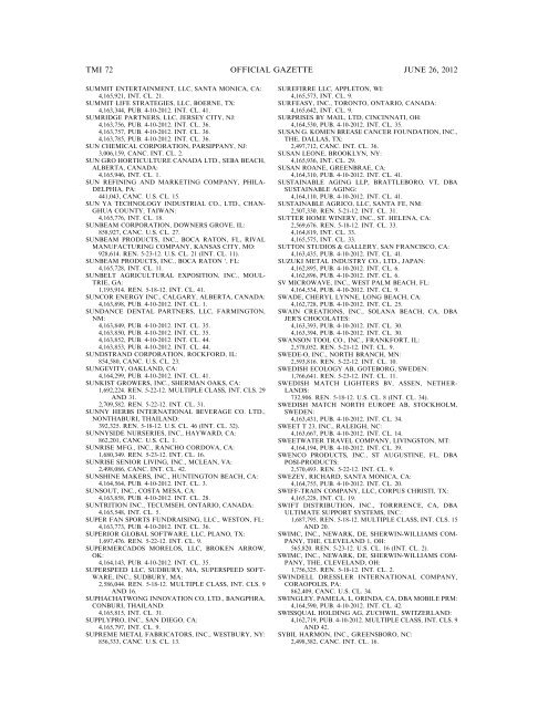 MARKS PUBLISHED FOR OPPOSITION - U.S. Patent and ...