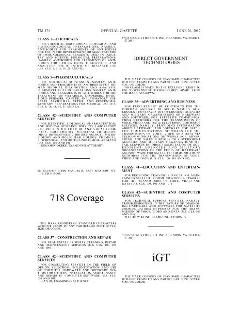 MARKS PUBLISHED FOR OPPOSITION - U.S. Patent and ...