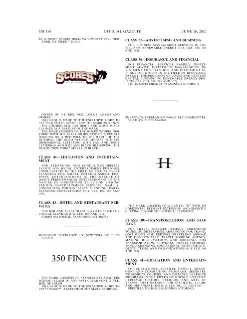 MARKS PUBLISHED FOR OPPOSITION - U.S. Patent and ...