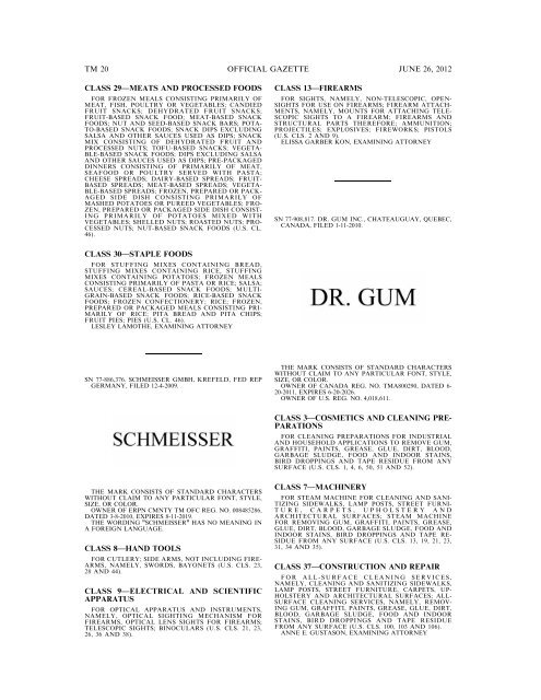 MARKS PUBLISHED FOR OPPOSITION - U.S. Patent and ...