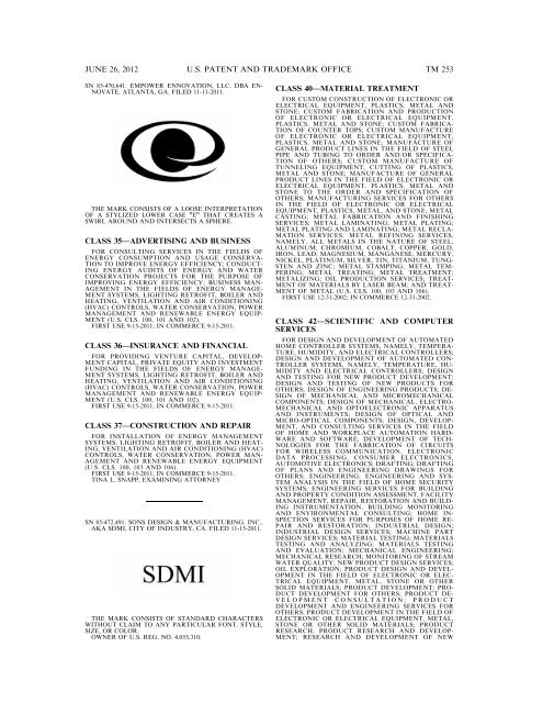 MARKS PUBLISHED FOR OPPOSITION - U.S. Patent and ...