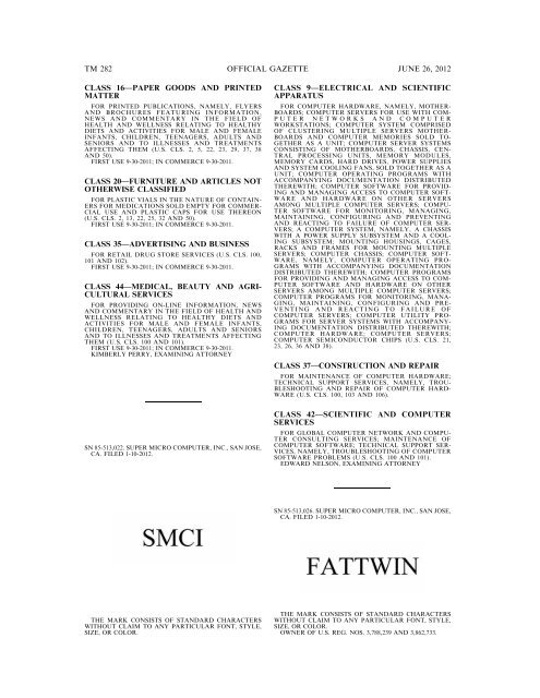 MARKS PUBLISHED FOR OPPOSITION - U.S. Patent and ...