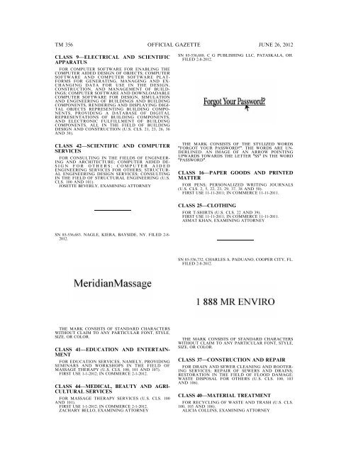 MARKS PUBLISHED FOR OPPOSITION - U.S. Patent and ...