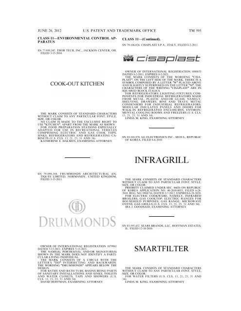 MARKS PUBLISHED FOR OPPOSITION - U.S. Patent and ...