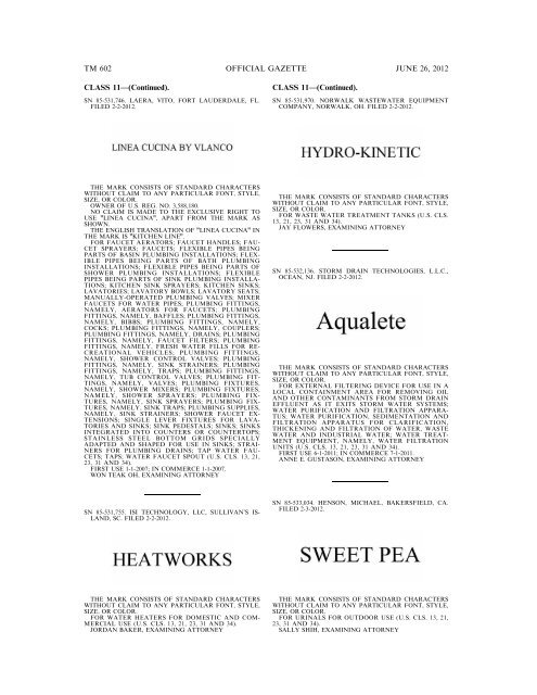 MARKS PUBLISHED FOR OPPOSITION - U.S. Patent and ...