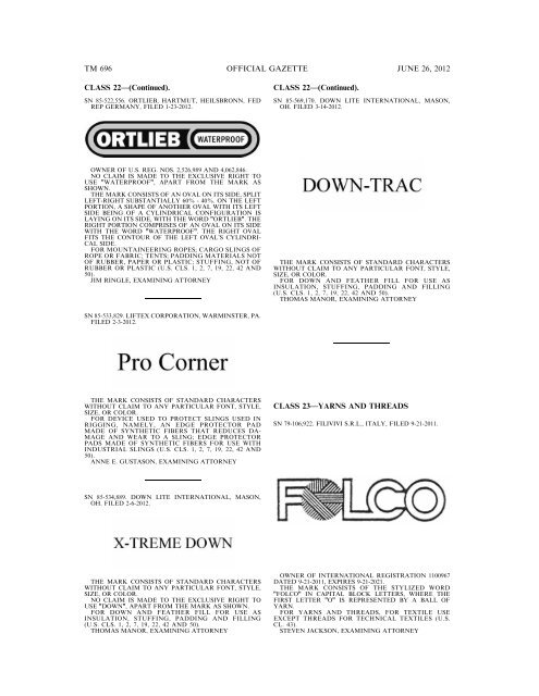 MARKS PUBLISHED FOR OPPOSITION - U.S. Patent and ...