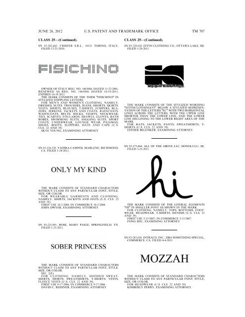 MARKS PUBLISHED FOR OPPOSITION - U.S. Patent and ...