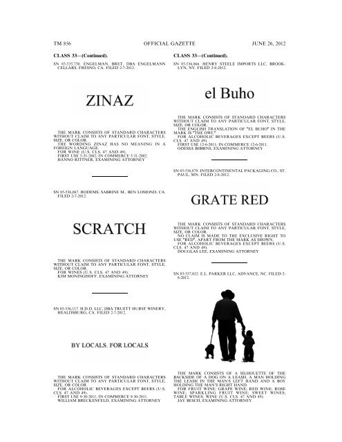 MARKS PUBLISHED FOR OPPOSITION - U.S. Patent and ...