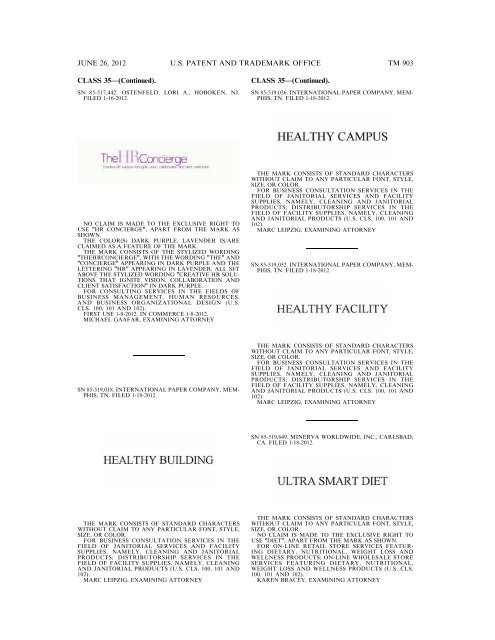 MARKS PUBLISHED FOR OPPOSITION - U.S. Patent and ...