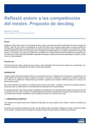 Reflexió entorn a les competències del mestre. Proposta - SEQUA ...