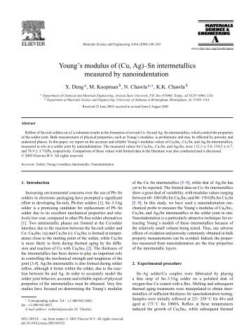 Young's modulus of (Cu, Ag) - Arizona State University