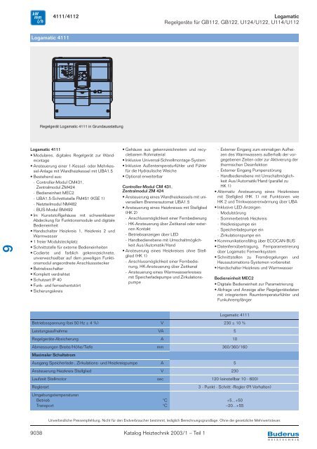 4111/4112 Logamatic Regelgeräte für GB112, GB122 ... - Buderus