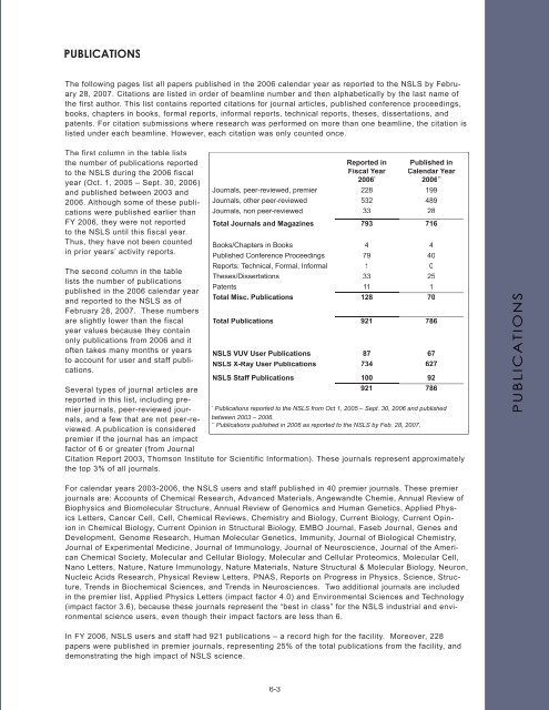 NSLS Activity Report 2006 - Brookhaven National Laboratory