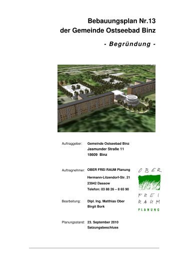 Bebauungsplan Nr.13 der Gemeinde Ostseebad Binz - Begründung