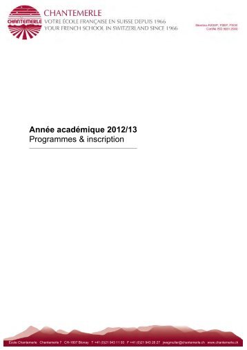 Année scolaire 2012/ 2013 - Ecole Chantemerle