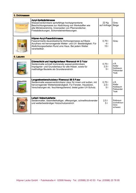 Das komplette Sortiment zum download - Höpner Lacke GmbH