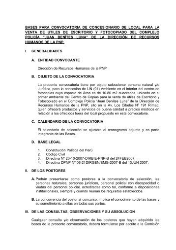 Bases para convocatoría de concesionario de local para - Policía ...